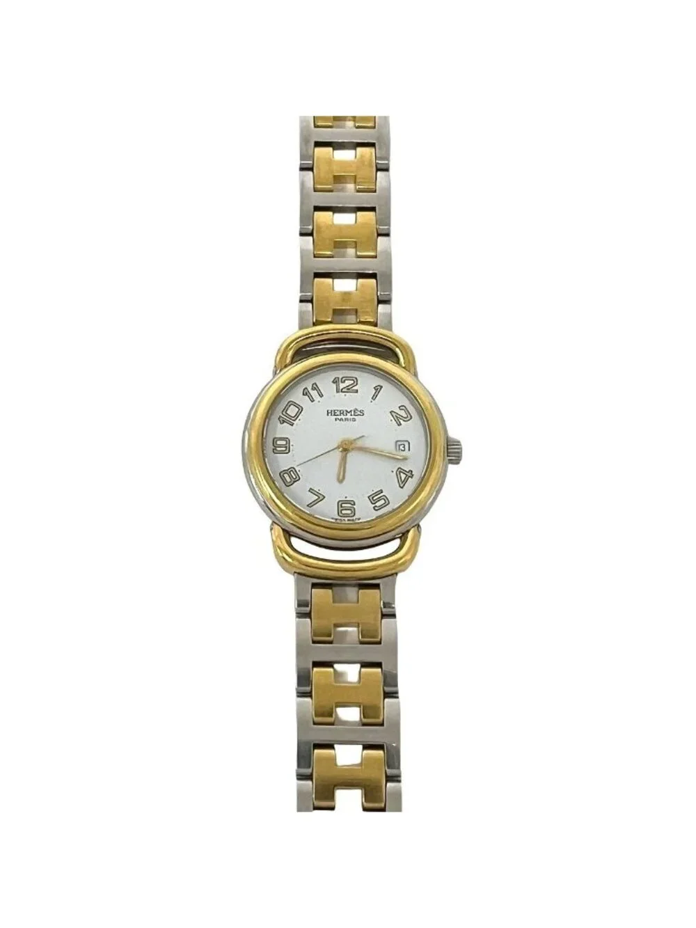 Hermes Pullman Stainless Quartz Watch Wrist Gold Silver